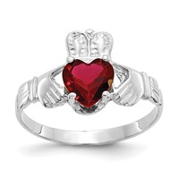 14K White Gold January CZ Heart Birthstone Claddagh Ring view 1