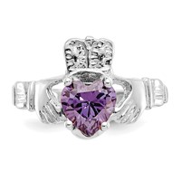 14K White Gold February CZ Heart Birthstone Claddagh Ring view 5
