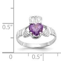 14K White Gold February CZ Heart Birthstone Claddagh Ring view 3
