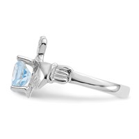 14K White Gold March CZ Heart Birthstone Claddagh Ring view 4