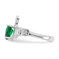 14K White Gold May CZ Heart Birthstone Claddagh Ring view 4