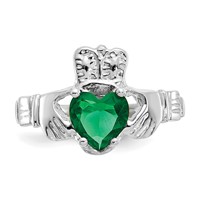 14K White Gold May CZ Heart Birthstone Claddagh Ring view 5