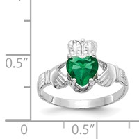 14K White Gold May CZ Heart Birthstone Claddagh Ring view 3