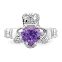 14K White Gold June CZ Heart Birthstone Claddagh Ring view 5