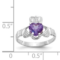 14K White Gold June CZ Heart Birthstone Claddagh Ring view 3