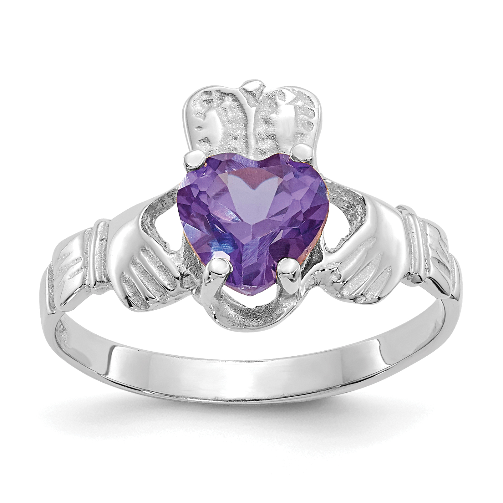 14k White Gold June CZ Birthstone Claddagh Ring (R504)