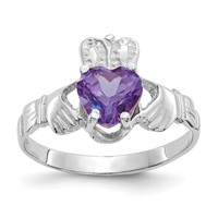 14K White Gold June CZ Heart Birthstone Claddagh Ring view 1
