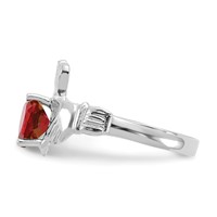 14K White Gold July CZ Heart Birthstone Claddagh Ring view 4