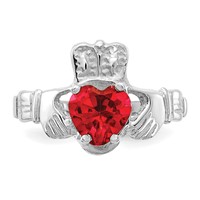 14K White Gold July CZ Heart Birthstone Claddagh Ring view 5