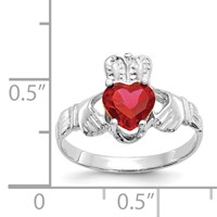 14K White Gold July CZ Heart Birthstone Claddagh Ring view 3