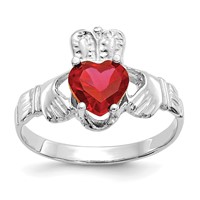 14K White Gold July CZ Heart Birthstone Claddagh Ring view 1