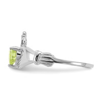 14K White Gold August CZ Heart Birthstone Claddagh Ring view 4