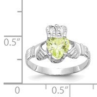 14K White Gold August CZ Heart Birthstone Claddagh Ring view 3