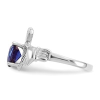 14K White Gold September CZ Heart Birthstone Claddagh Ring view 4