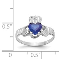 14K White Gold September CZ Heart Birthstone Claddagh Ring view 3