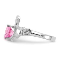14K White Gold October CZ Heart Birthstone Claddagh Ring view 4