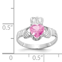 14K White Gold October CZ Heart Birthstone Claddagh Ring view 3