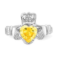14K White Gold November CZ Heart Birthstone Claddagh Ring view 5