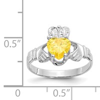 14K White Gold November CZ Heart Birthstone Claddagh Ring view 3