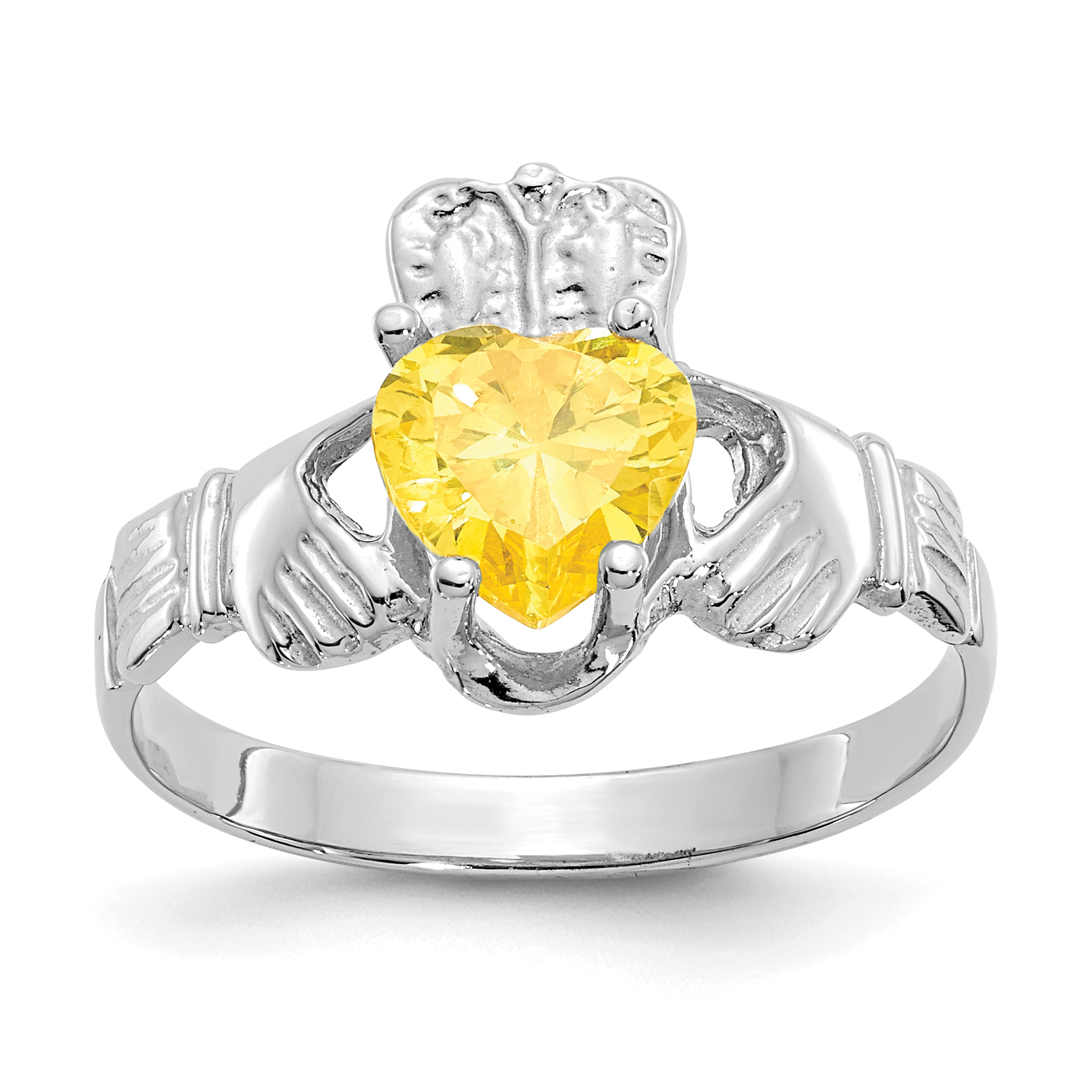 14k White Gold November CZ Birthstone Claddagh Ring (R509)