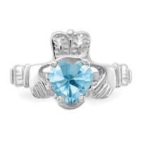 14K White Gold December CZ Heart Birthstone Claddagh Ring view 5