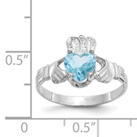 14K White Gold December CZ Heart Birthstone Claddagh Ring view 3