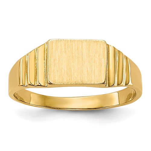 14K Yellow Gold Satin 6.5x 5.2mm Closed Back Rectangular Signet Ring, Size 2.25