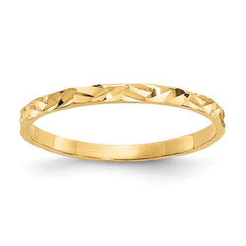 14K 1mm Yellow Gold Diamond-cut Zig-Zag Design Flat Band Ring, Size 3