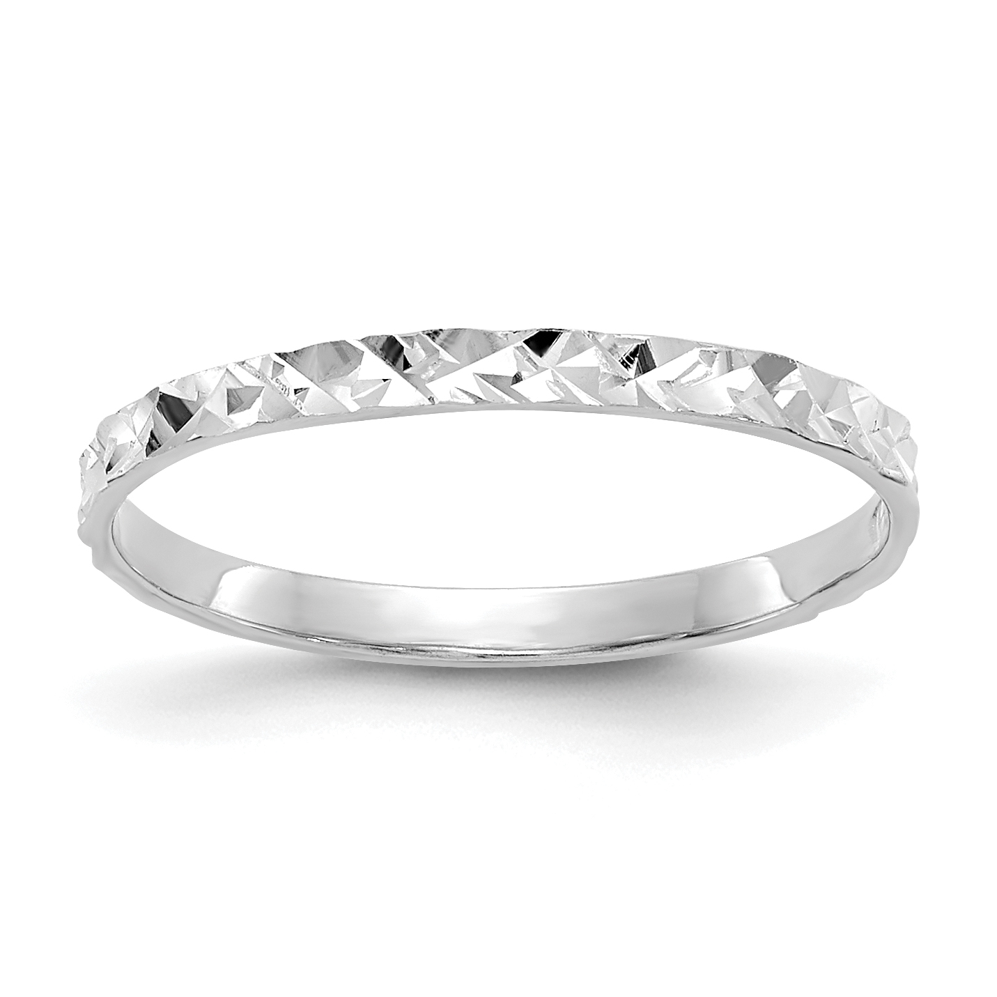 14K White Gold Diamond-cut Design Band Childs Ring (R534W)