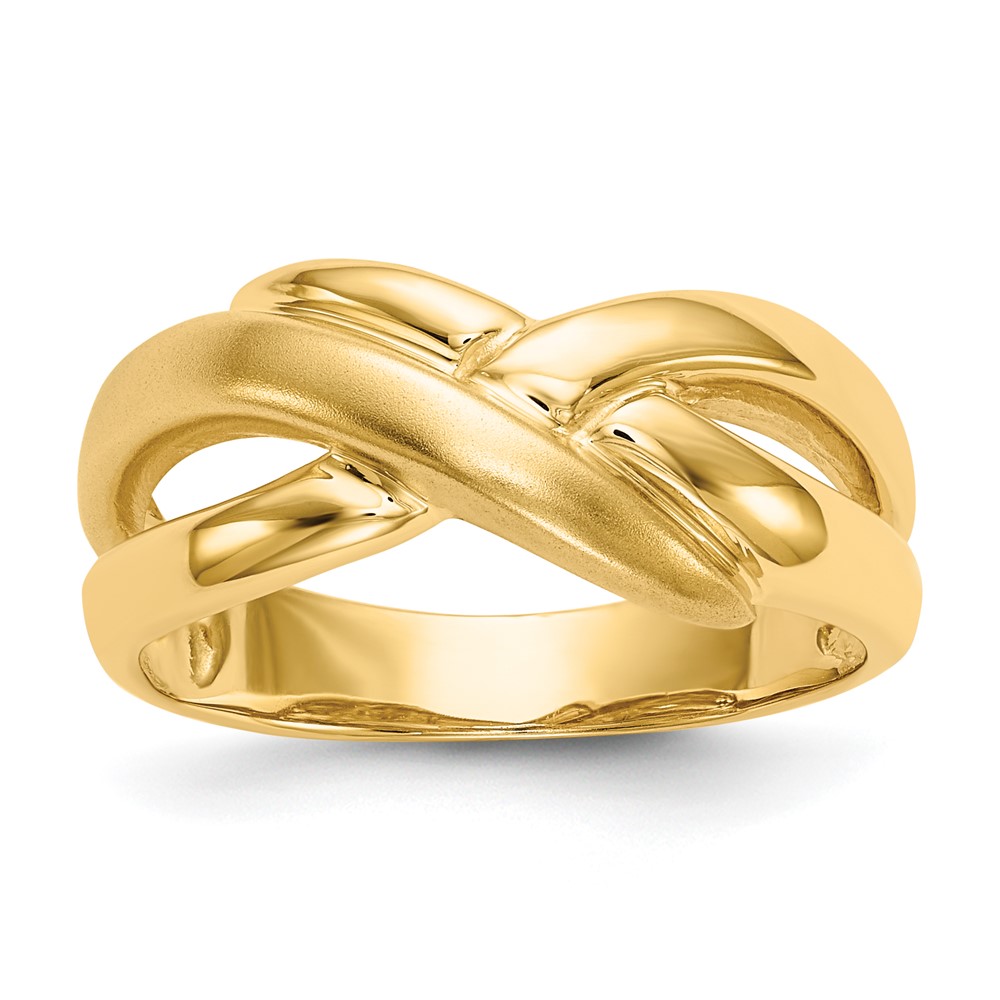 14K Polished & Satin Swirl Cross-over Dome Ring