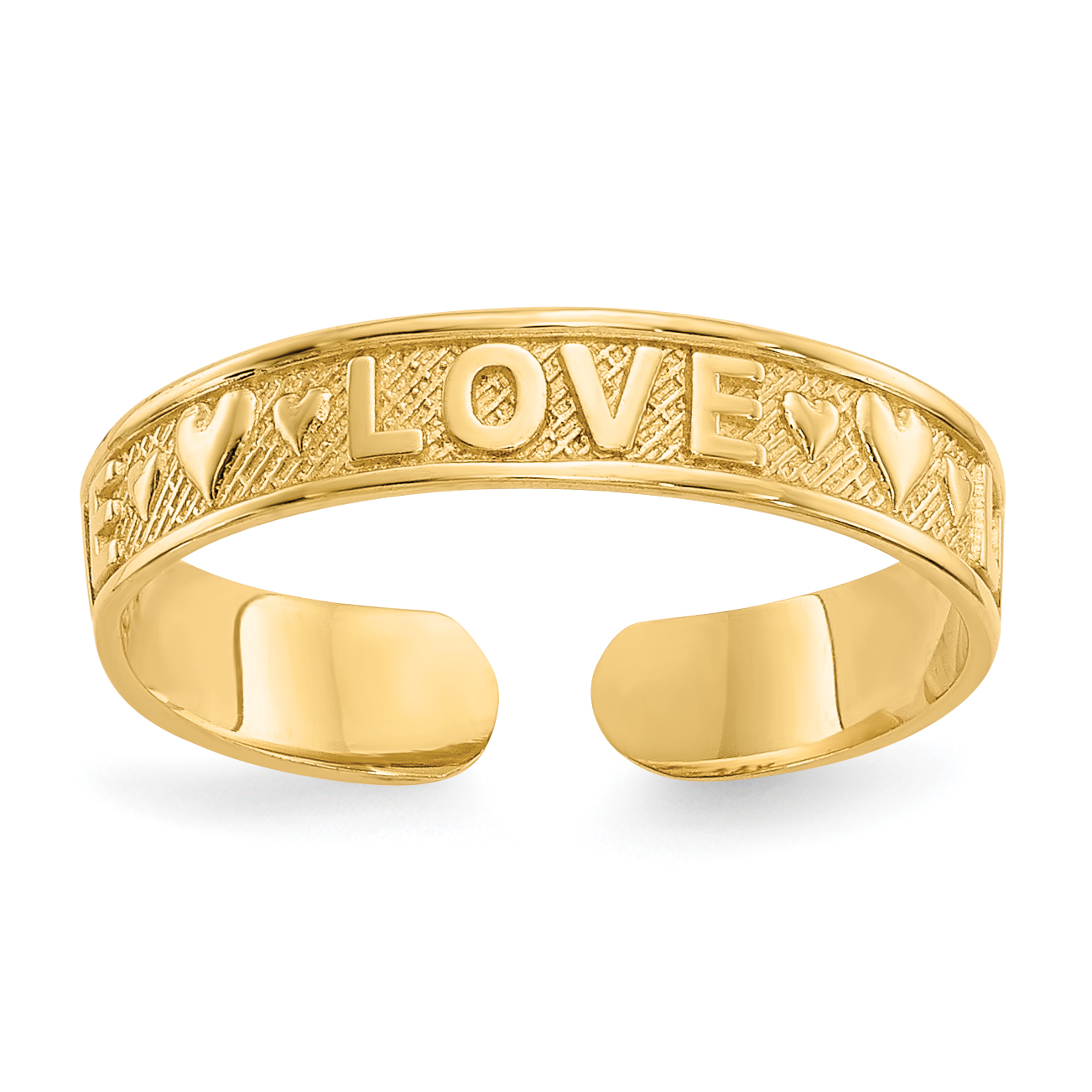 14K Polished LOVE and Hearts Toe Ring (R551)