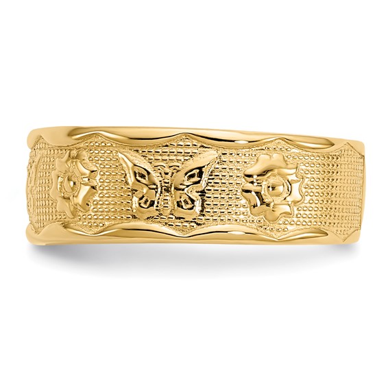 14k Flower  and Butterfly Toe Ring