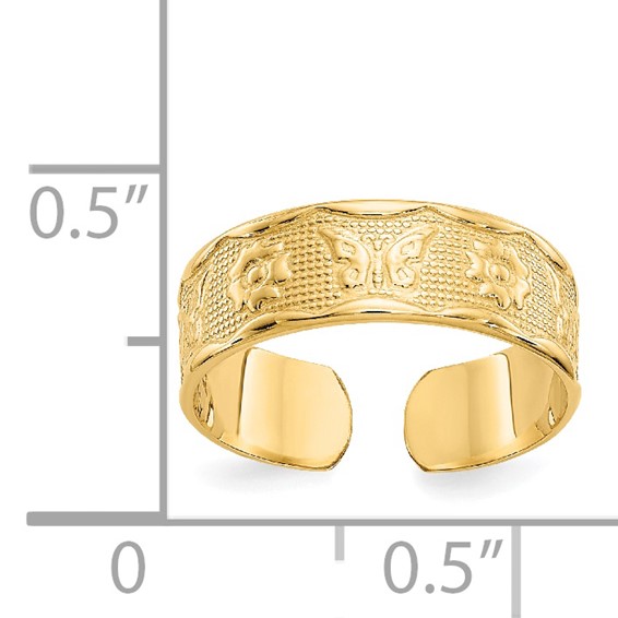 14k Flower  and Butterfly Toe Ring
