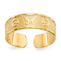 14K Yellow Gold Flower and Butterfly Toe Ring view 1