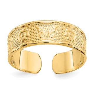 14k Flower  and Butterfly Toe Ring