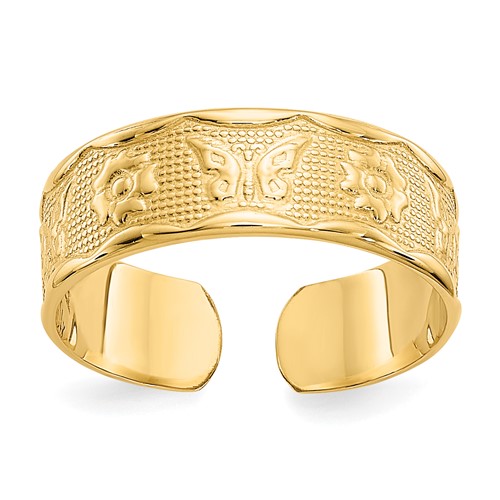 14K Yellow Gold Flower and Butterfly Toe Ring