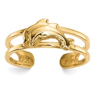 14K Yellow Gold Two Dolphins Toe Ring view 1