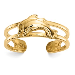 14k Two Dolphins Toe Ring