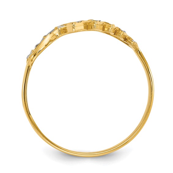 14k and White Rhodium Diamond-cut Leaves Bypass Ring