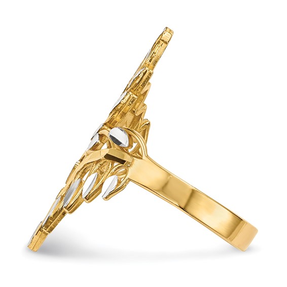 14k and White Rhodium Diamond-cut Leaves Bypass Ring