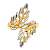 14K and White Rhodium Diamond-cut Leaves Bypass Ring view 4
