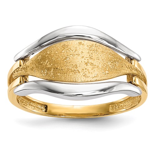 14K Two-tone Polished and Textured Curve Ring