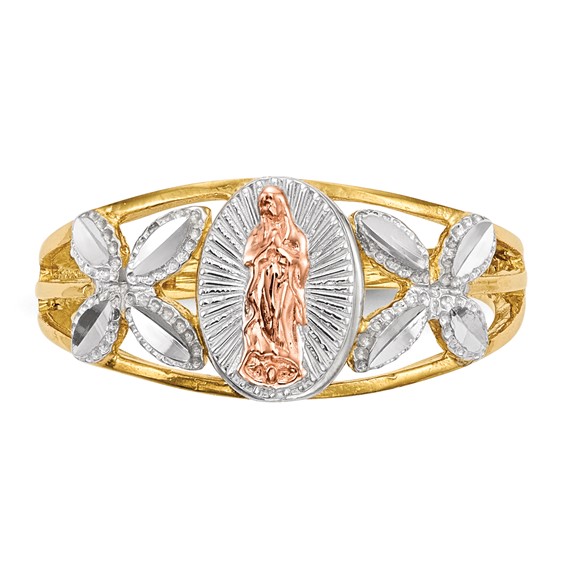 14k Two-tone with White Rhodium Polished Our Lady of Guadalupe Ring