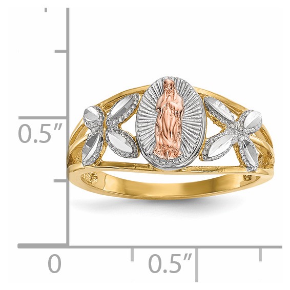 14k Two-tone with White Rhodium Polished Our Lady of Guadalupe Ring