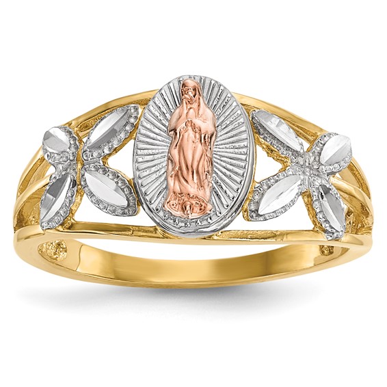 14k Two-tone with White Rhodium Polished Our Lady of Guadalupe Ring