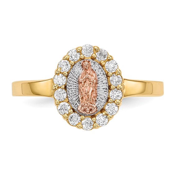 14k Two-tone with White Rhodium CZ Our Lady of Guadalupe Ring