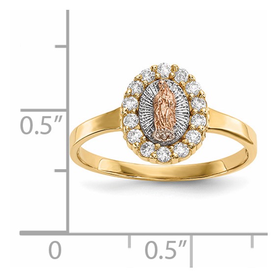 14k Two-tone with White Rhodium CZ Our Lady of Guadalupe Ring