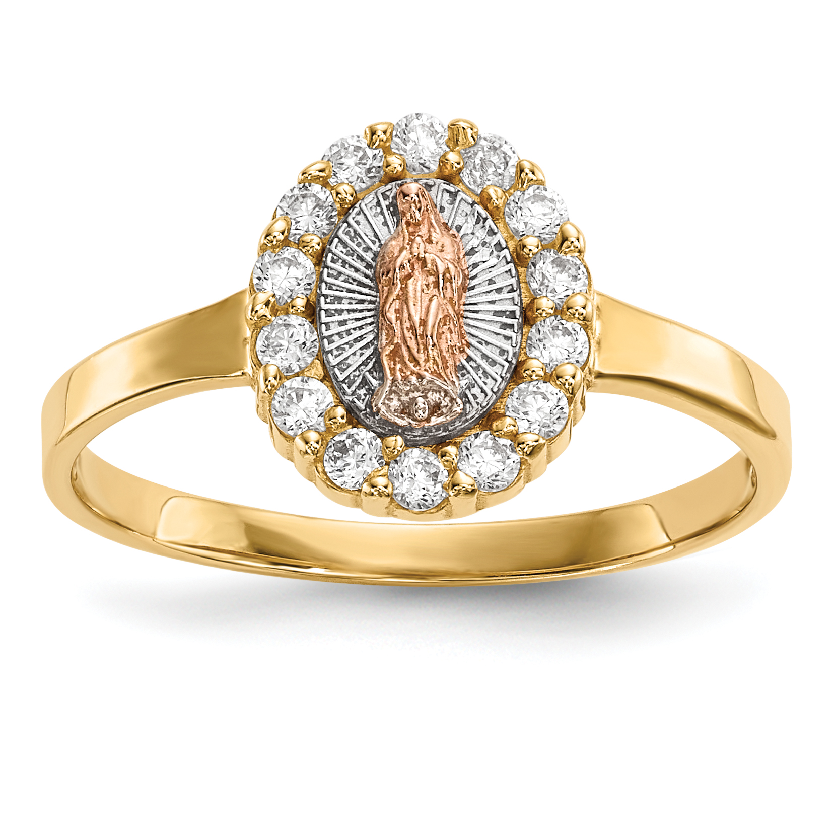 14k Two-tone w/White Rhodium CZ Lady of Guadalupe Ring (R579)