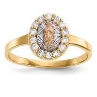 14K Two-tone Ring with White Rhodium CZ Our Lady of Guadalupe view 1
