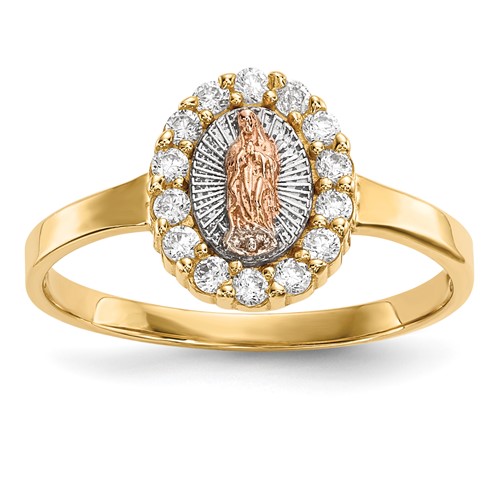 14K Two-tone Ring with White Rhodium CZ Our Lady of Guadalupe